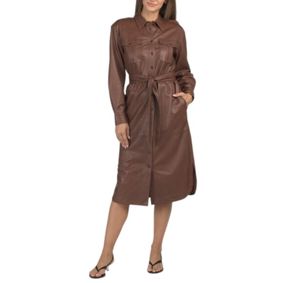 BOD & CHRISTENSEN Leather Belted Shirt Dress - Picture 3 of 3